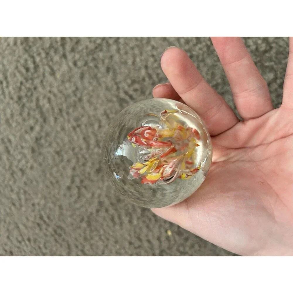 Art Glass Blown Paperweight Controlled Bubble Flower Petals Spring Colors